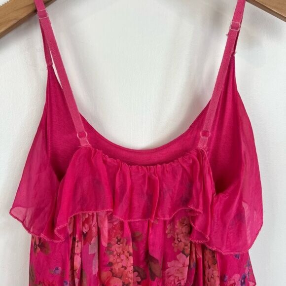 Vintage Bella Amore Women's Small Pink Ruffled Tiered 100% Silk Mini Dress Italy - Picture 14 of 16